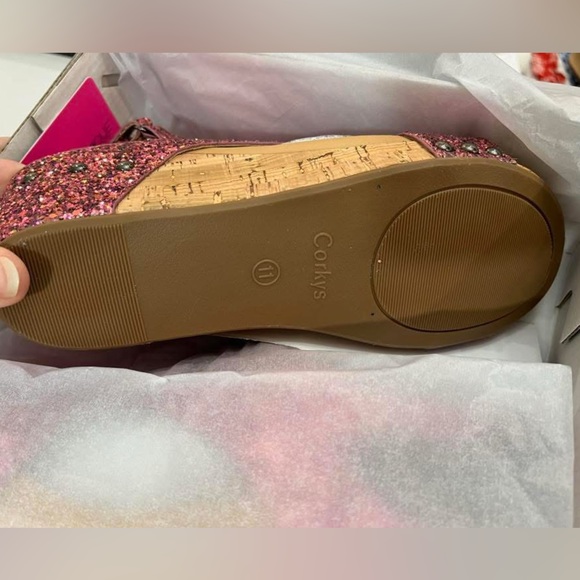 Corkys Pink Glitter Cork Wedge Sandal - Picture 2 of 3